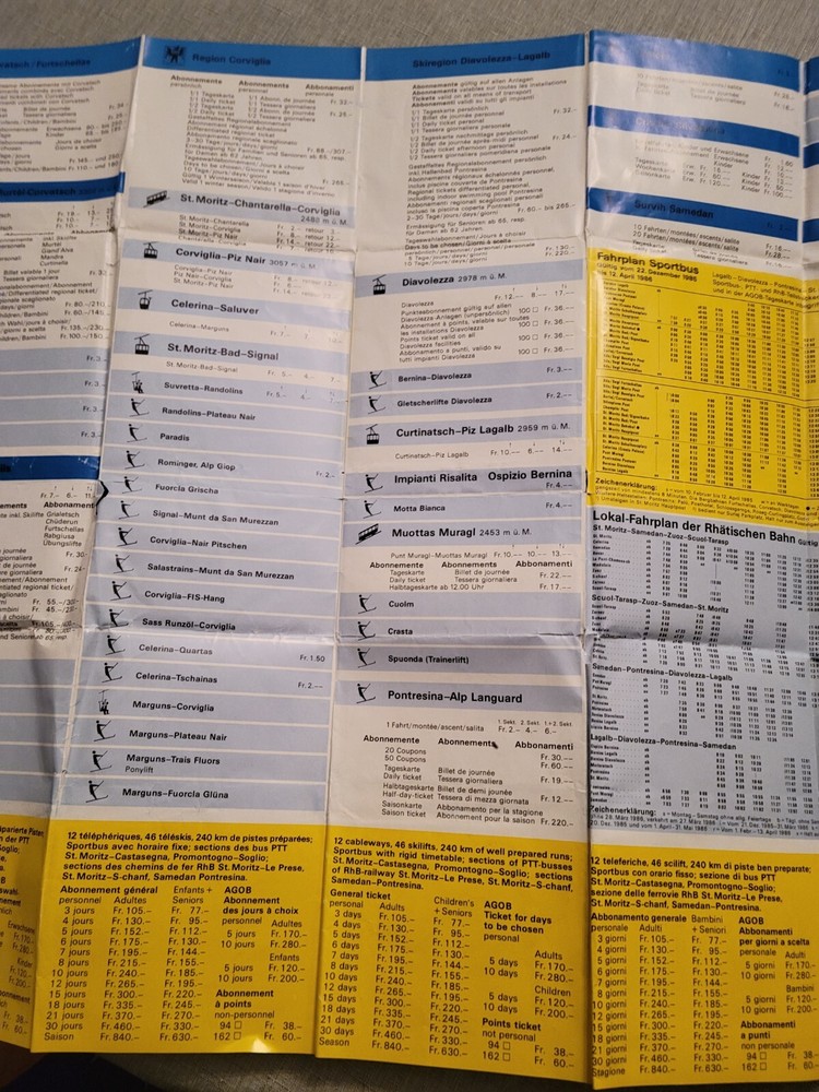 Engadin Ski Map Winter 1985/86 Used, Good.