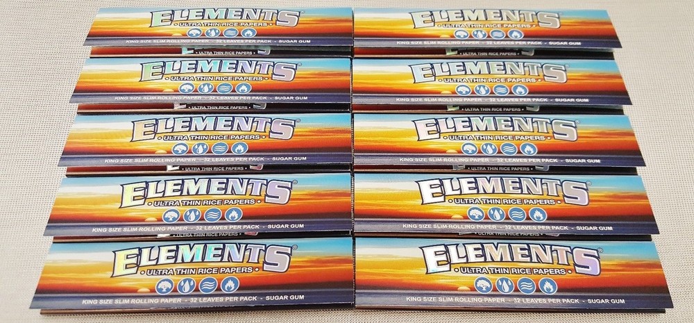 10 Packs Elements King Size Slim Rolling Papers 32 Per Pack Free Ship