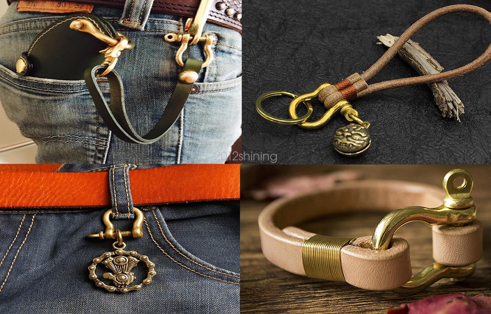 Solid Brass Bow Shackle Joint Connect Small D Ring Key Chain Hook