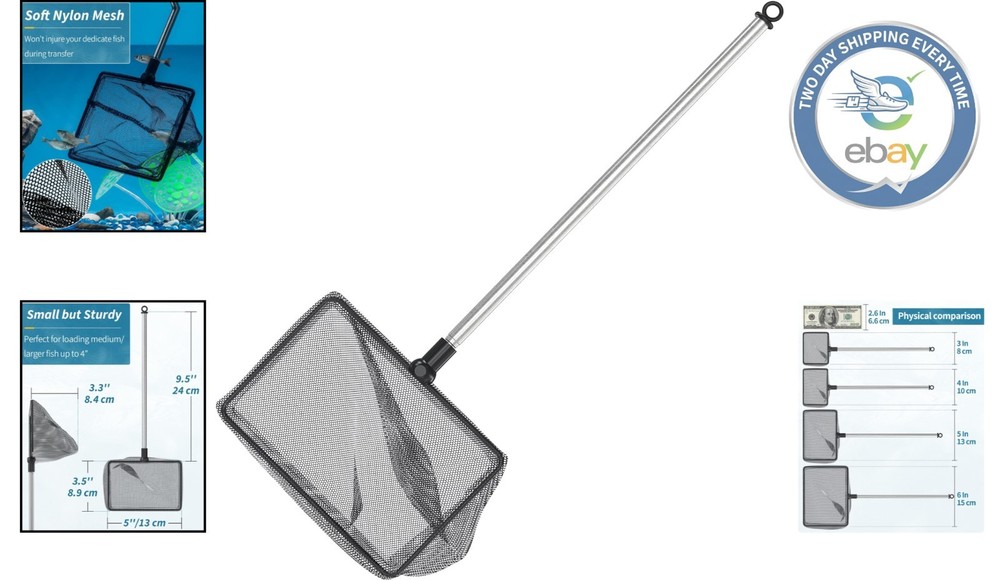 5-Inch Rust-Resistant Fish Net with Expandable Handle for Easy Debris Skimming