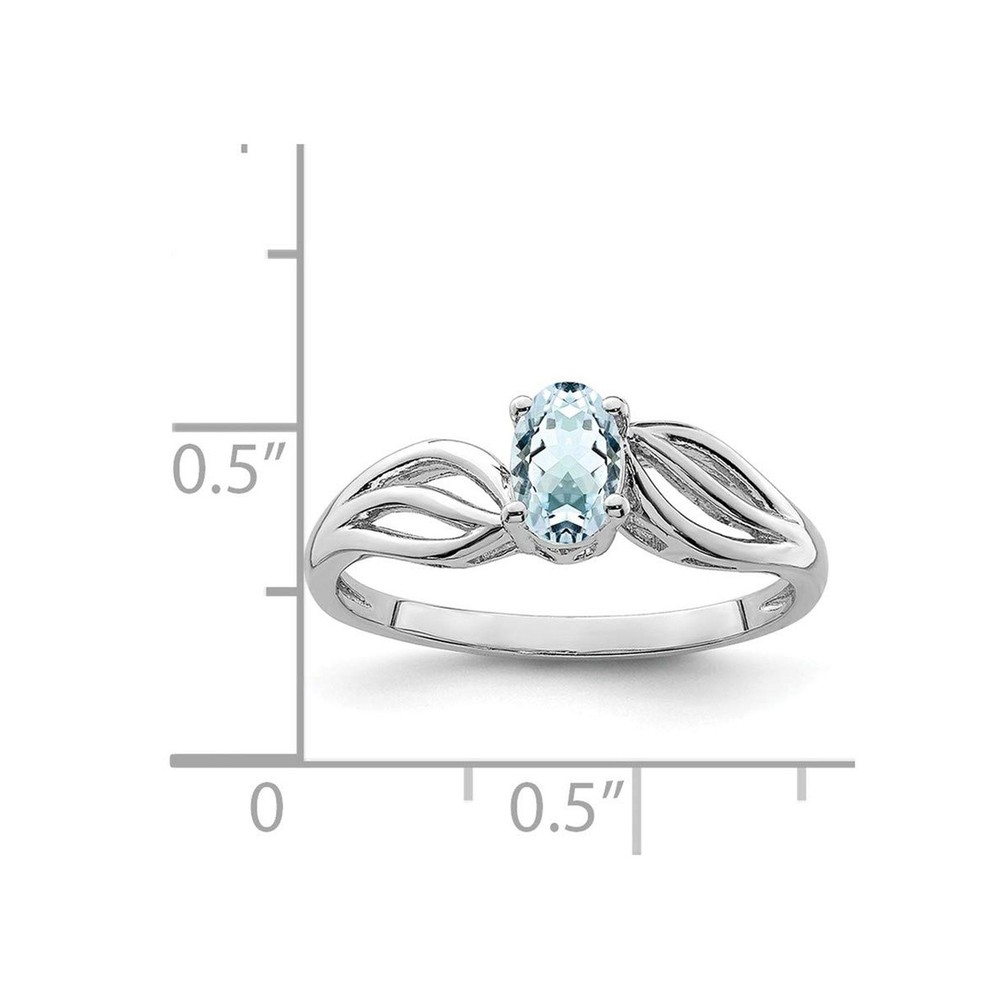 Solid Sterling Silver Rhodium-Plated Aquamarine Ring 9