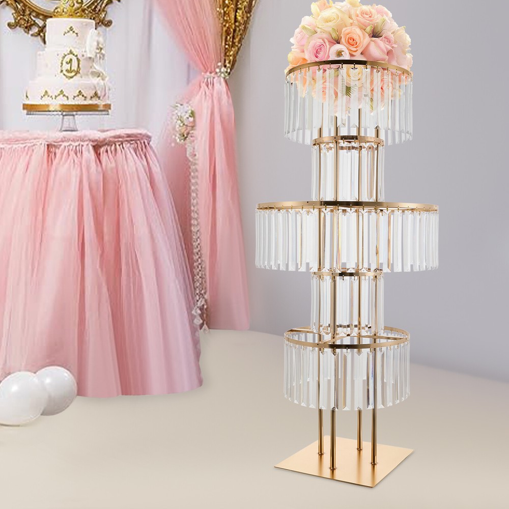 Five-Tier Crystal Flower Stand - Modern Electroplated Iron Display Rack US