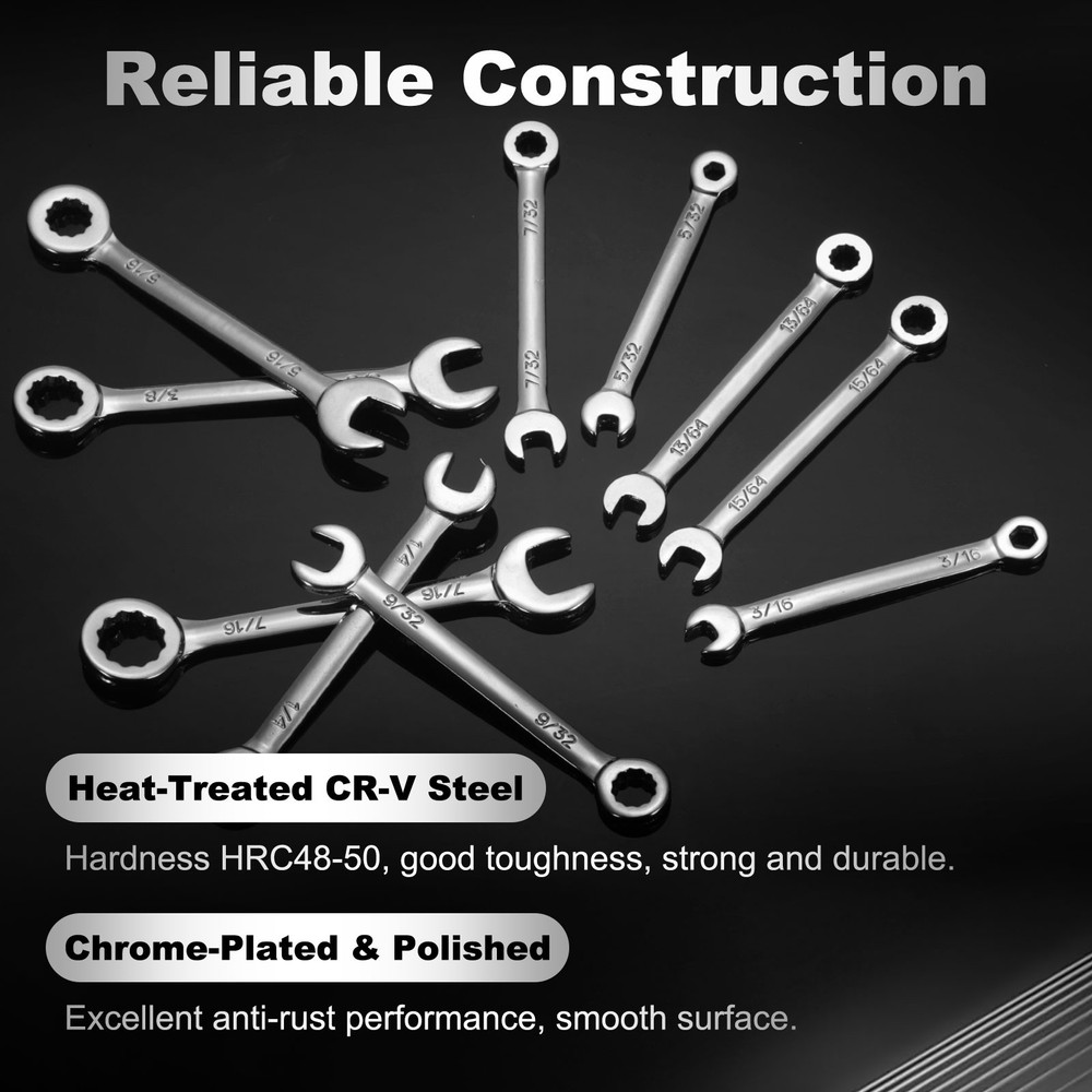 Mini Combination Wrench 1/4" 12-Point End 15 Degree Offset Open End