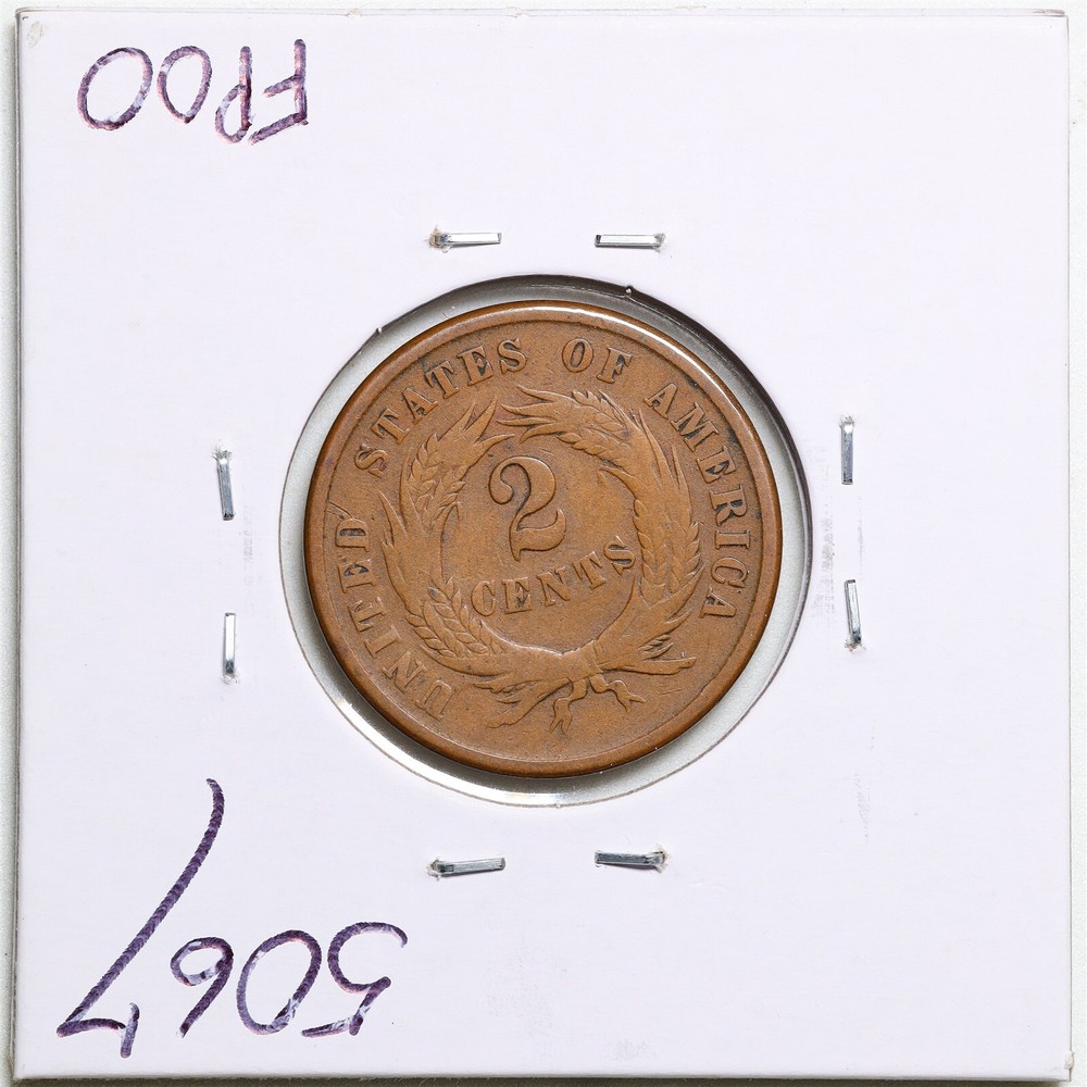1865 Plain 5 2C Two Cent Piece in Good Condition #5067