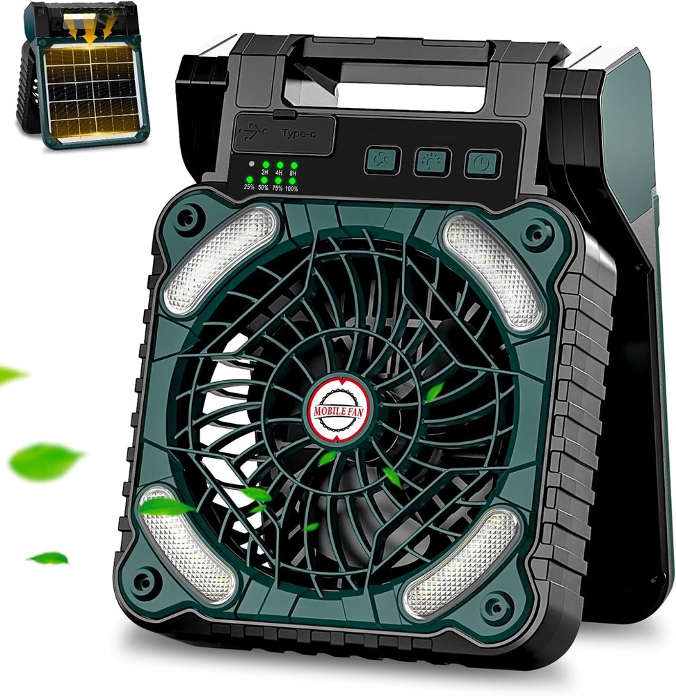 Portable Camping Battery Fan with Solar Panel