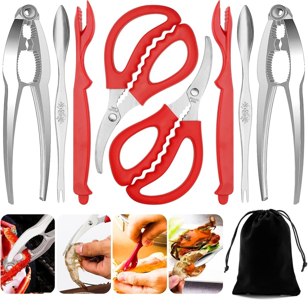 Crab Crackers and Tools, 9Pcs Tools Set for Seafood Boil, Crab Leg Cracker Tool,