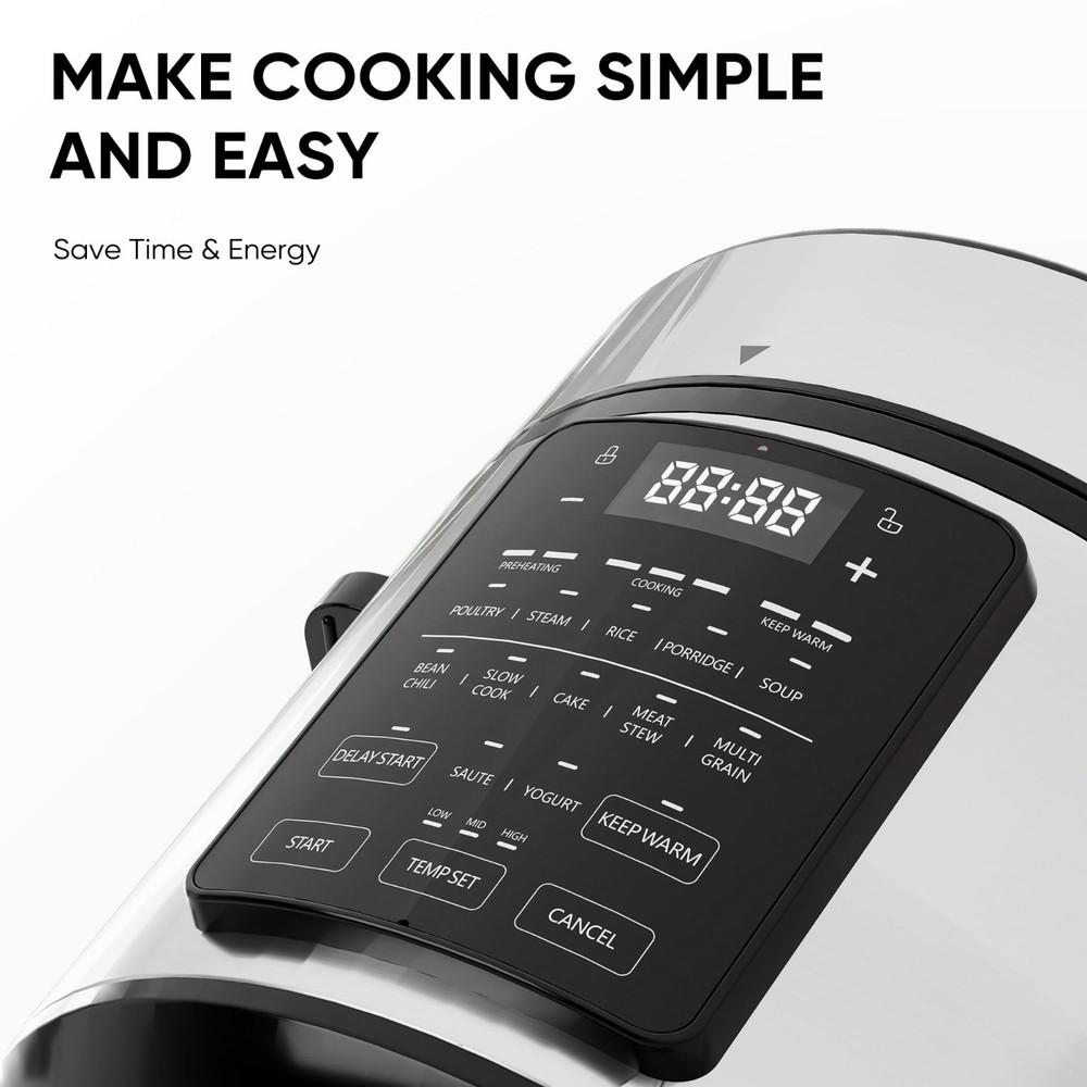 EDX 6 Quart 7-in-1 Electric Pressure Cooker with Multi-Function Features, Silver