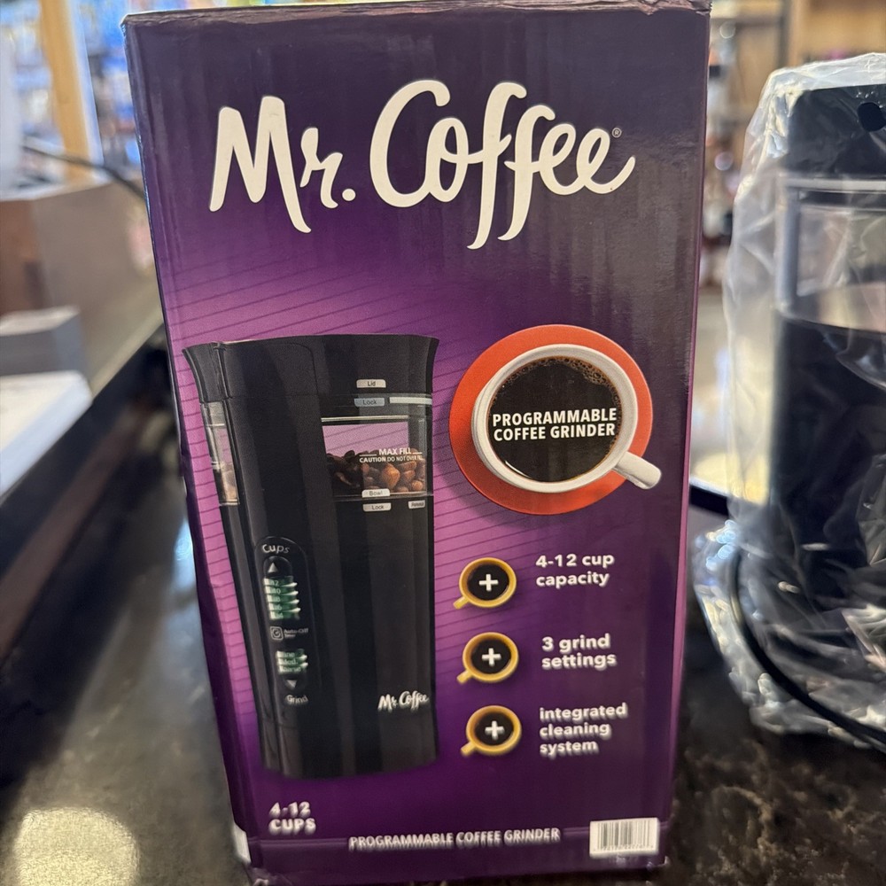 Mr Coffee Programmable Coffee Grinder 4-12 Cups 3 Grind Settings New In Box