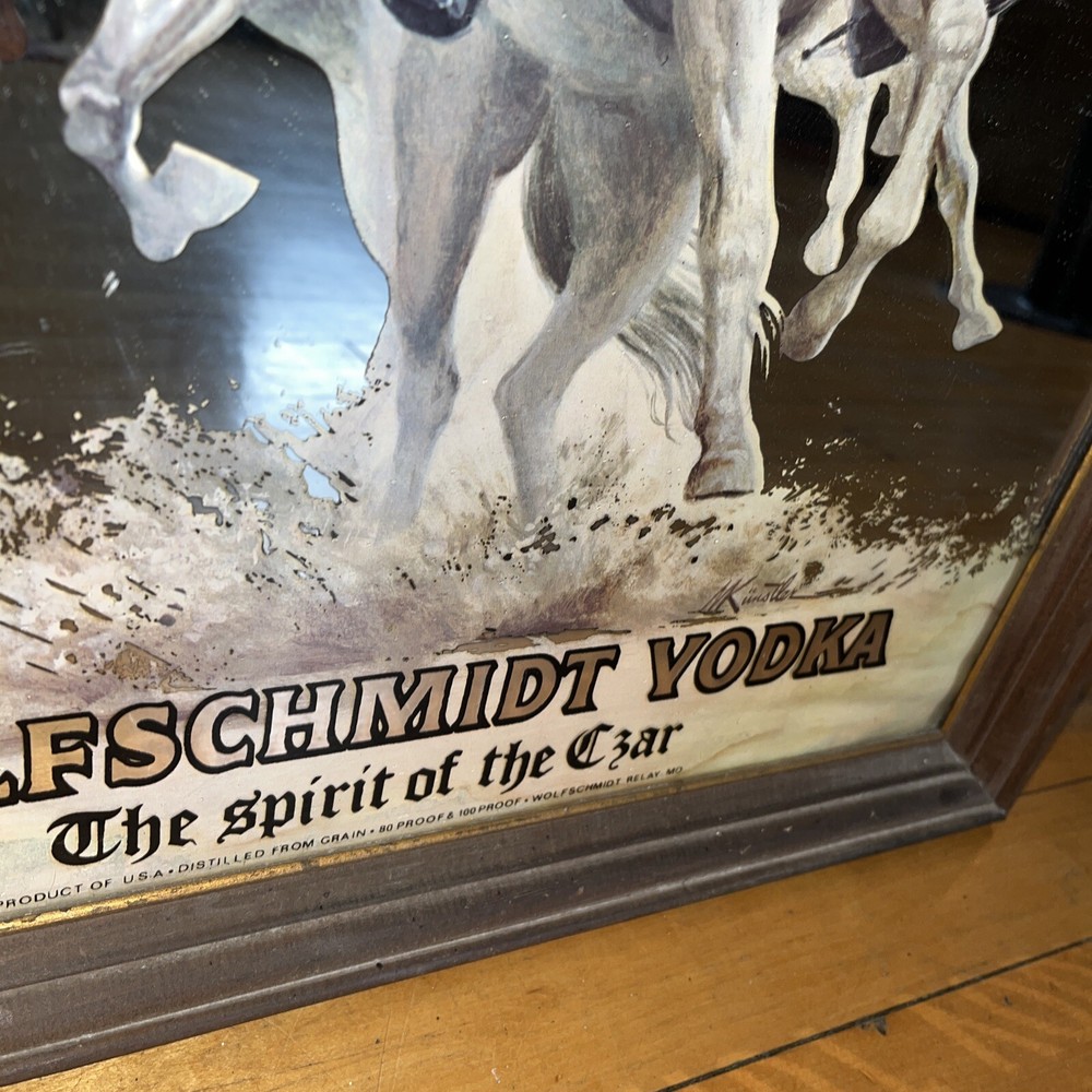 Vintage Wolfschmidt Vodka framed mirror man cave bar