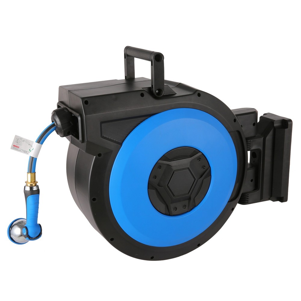1/2"x131FT Automatic Retractable Garden Hose Reel with 10Function Sprayer Nozzle