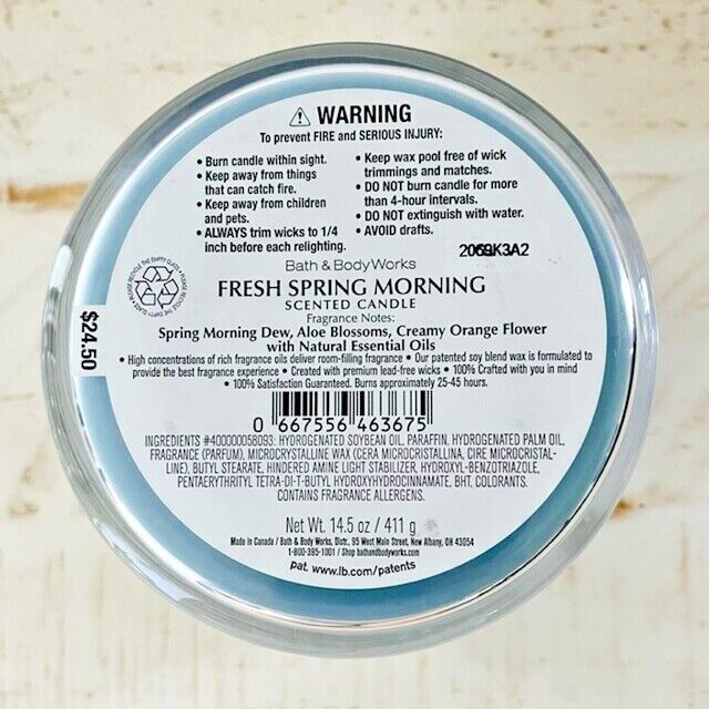 BATH & BODY WORKS/WHITE BARN THREE WICK CANDLE: FRESH SPRING MORNING