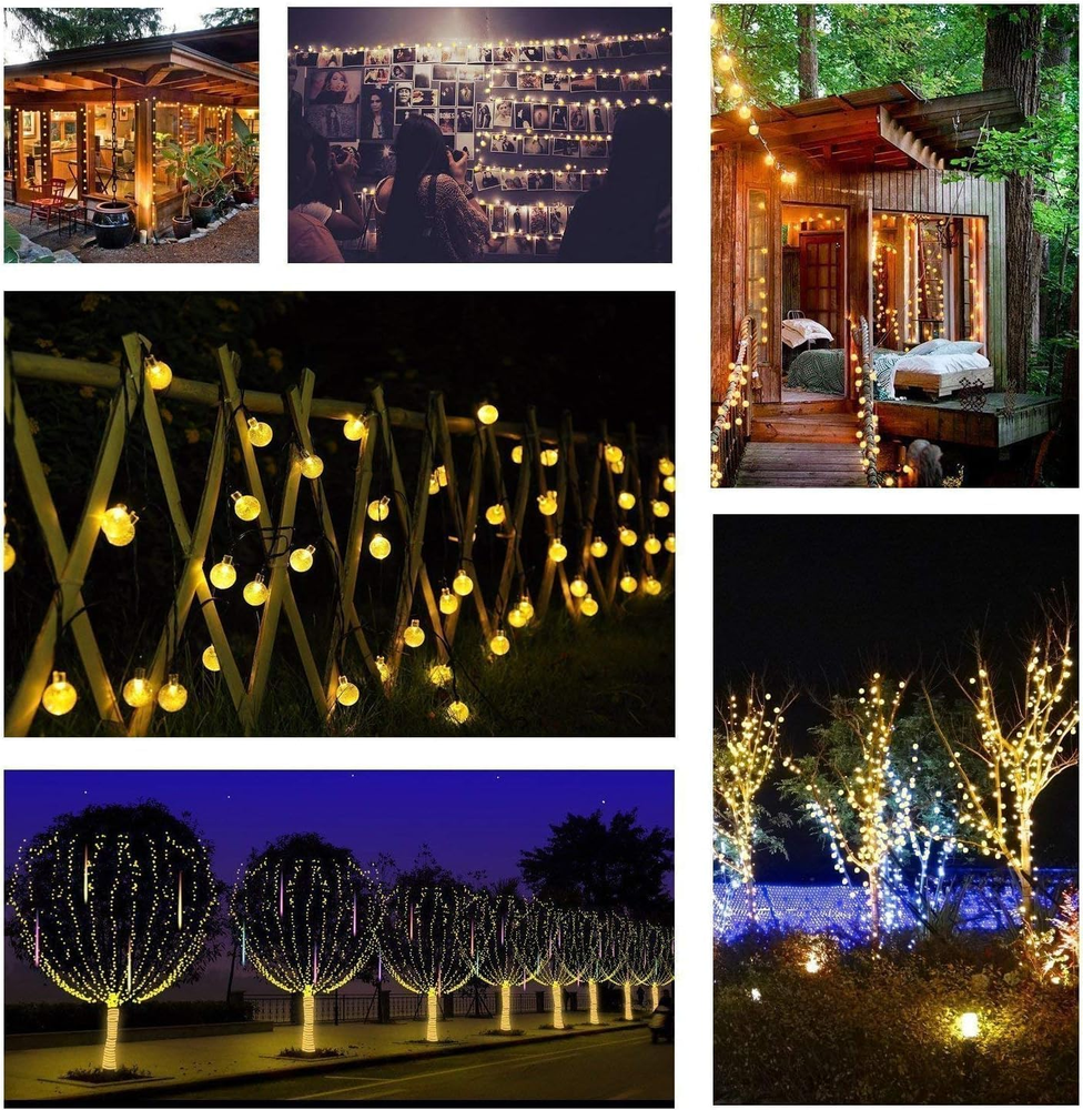 Solar String Lights Outdoor, 36Ft 60 LED Globe String Lights, Waterproof Crystal