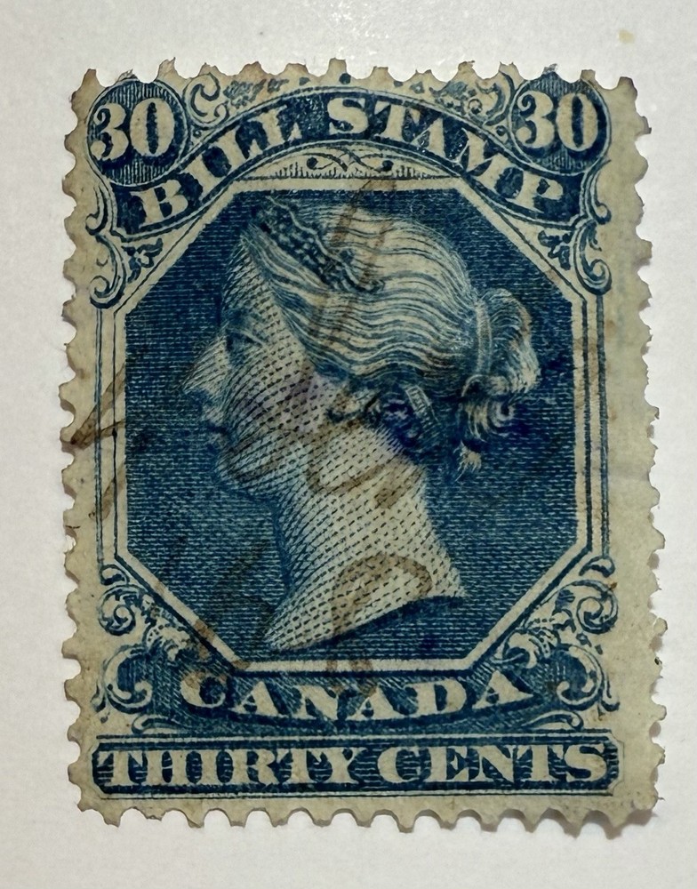 Canada #FB30 1865 30c blue Second Series Bill Issue, Used/light crease