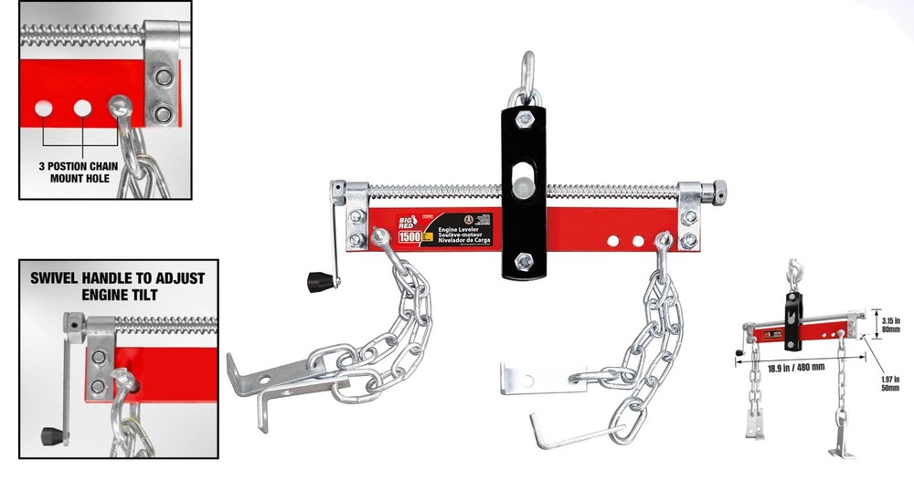 Steel Engine Leveler with Adjustable Handle - 3/4 Ton Capacity for Garage Use