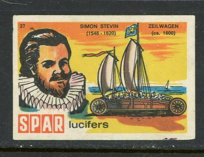 Simon Stevin Sailing Car Spar Matches Dutch Match Box Label