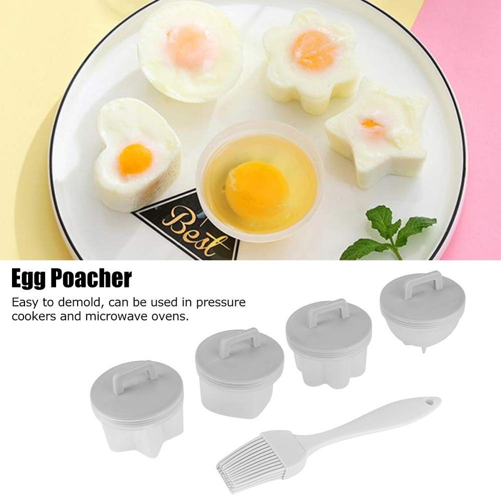 Boiled Egg Maker, 4Pcs Plastic Egg Cooker Boiler Pudding Mold with Oil Brush,...