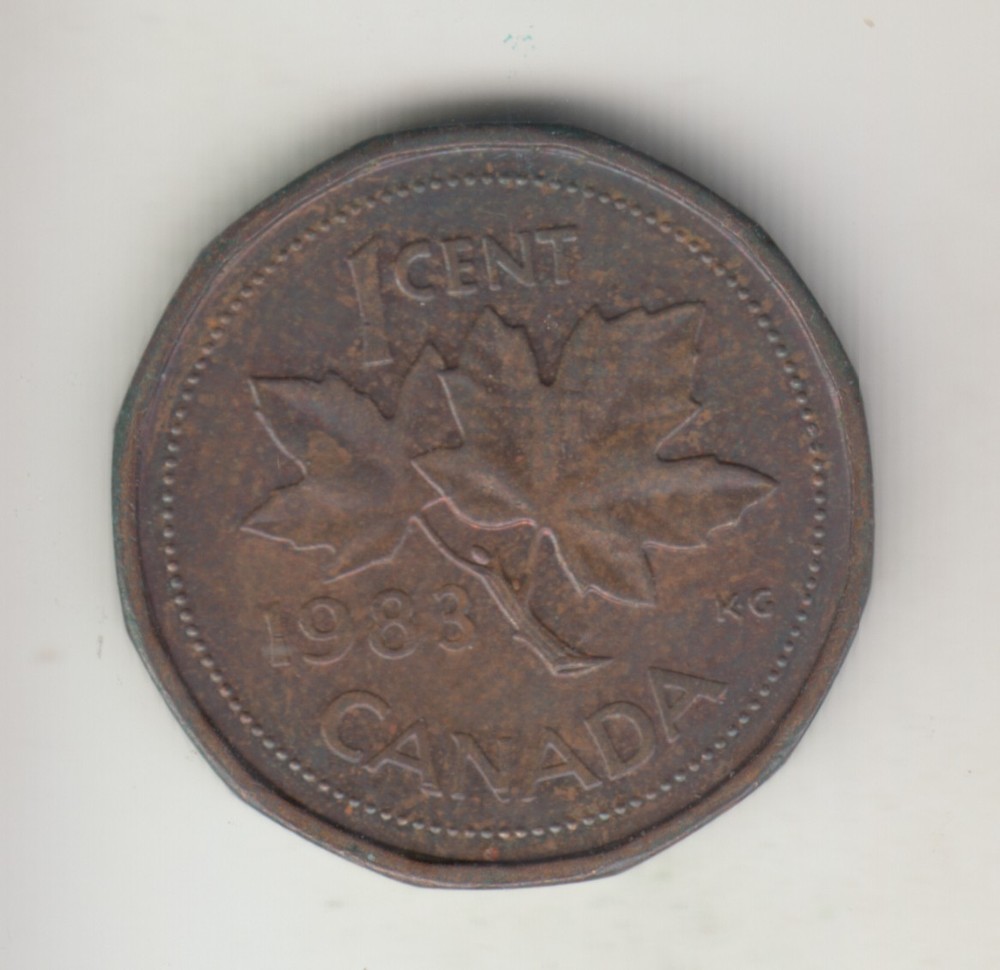1983 Canada cent, Elizabeth II, 12-sided flan, KM-132