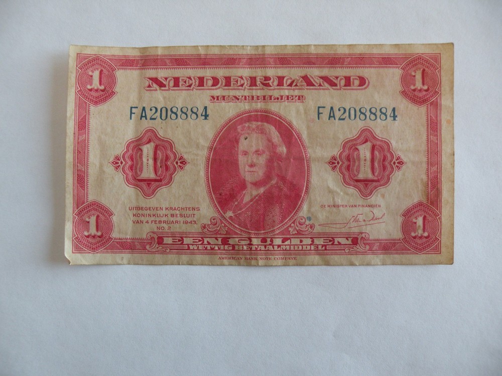 1943 Netherlands 1 Een Gulden Banknote  HG3