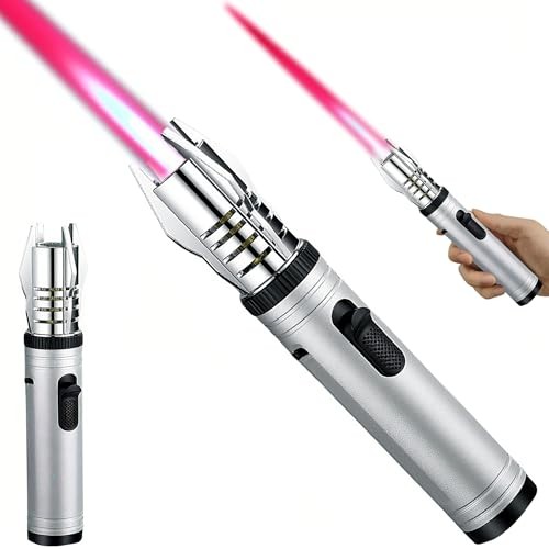 Torch Lighter, Refillable Butane Windproof Jet Lighter with Safety Lock Silvery