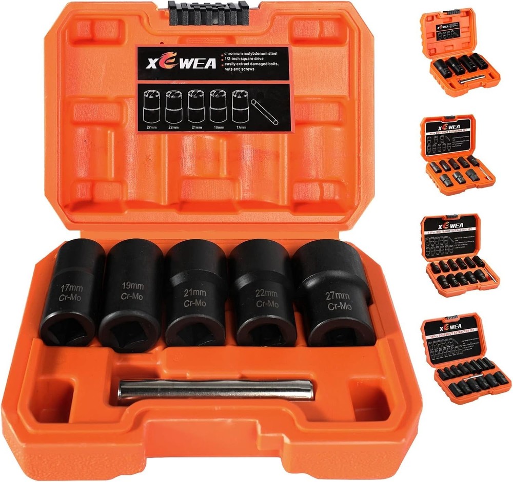 6PCS Twist Socket Set Lug Nut Remover Tool, 1/2"Drive Impact Bolt Nut Extractor