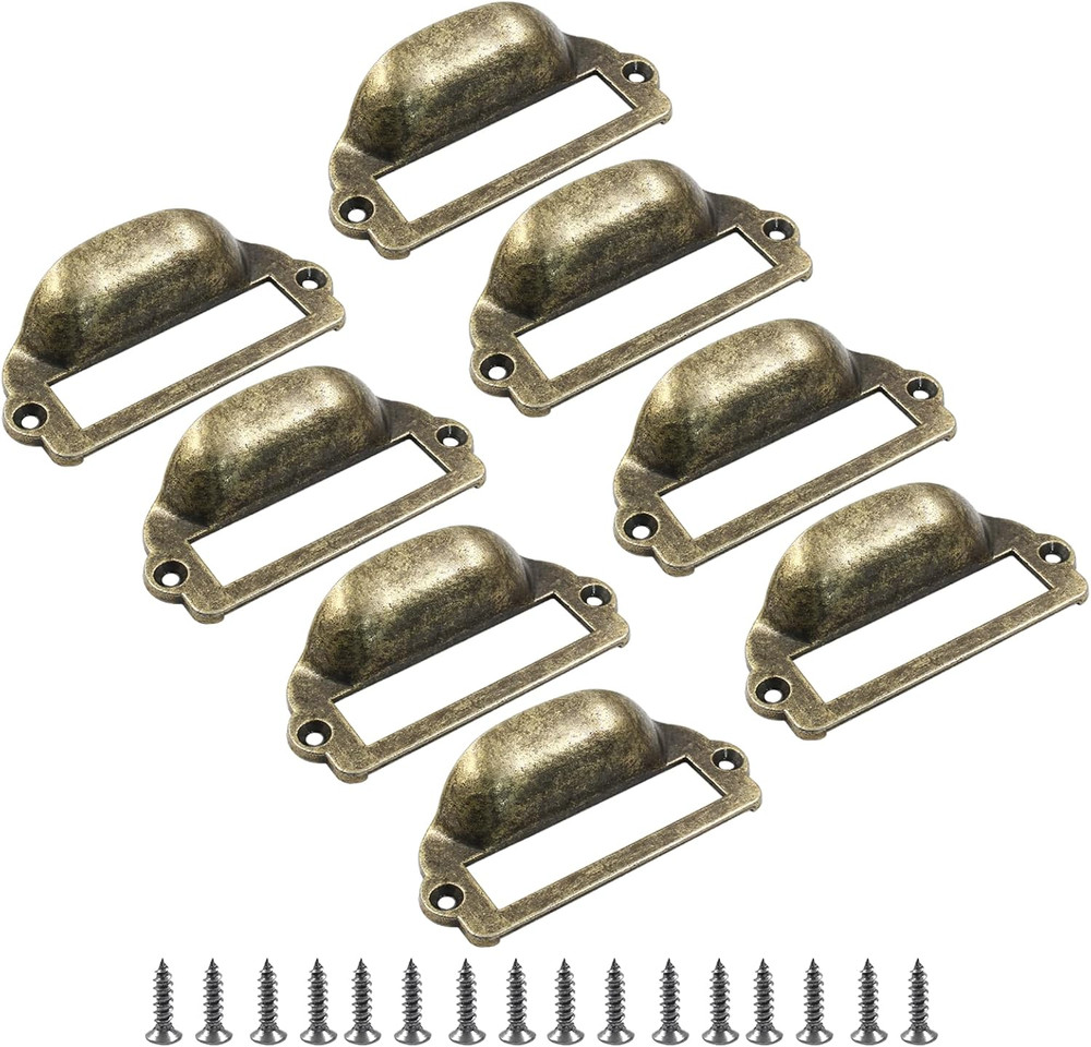 8pcs Card Catalog Drawer Pulls, Antique Bronze Library File Label Cabinet Pull H