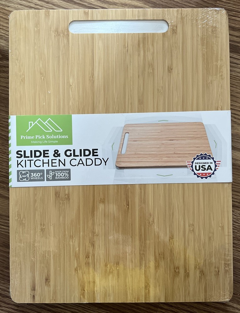 Slide & Glide Kitchen Caddy 360' Wheels Large Long 12" x 16" Bamboo Natural