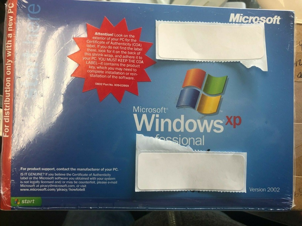 Microsoft Windows XP Professional Version 2002 SP-1a Sealed