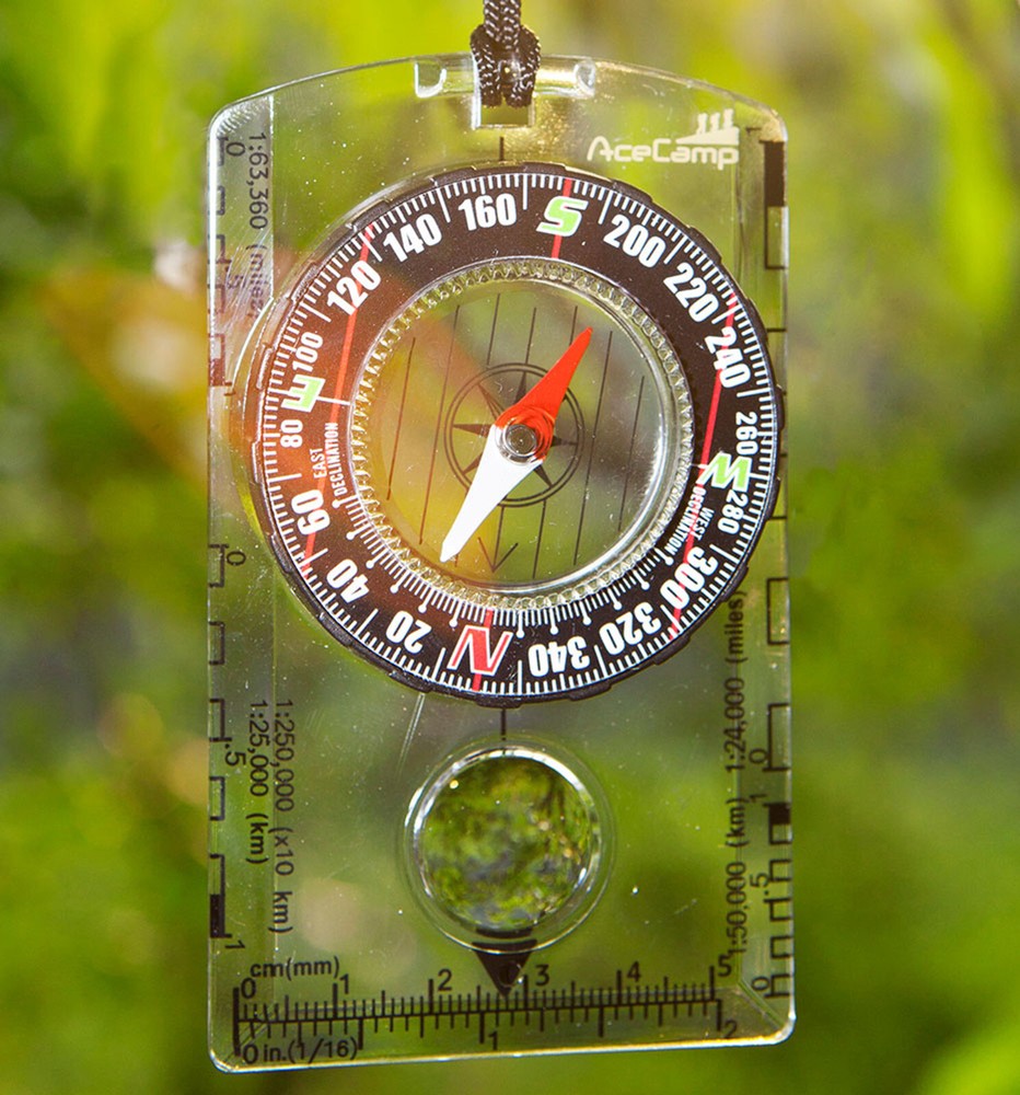 Liquid Filled Compass - Map Compass - Boxed W/Lanyard - Glass + Scale