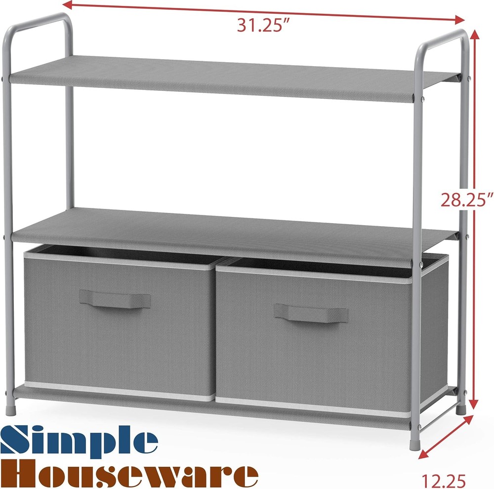 3-Tier Closet Storage W/ 2 Drawers Grey