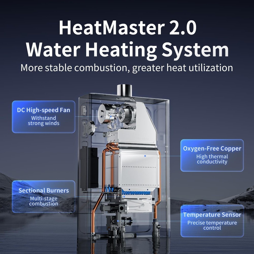 Ranein Tankless Natural Gas Water Heater, 80,000 BTU, 3.6 GPM