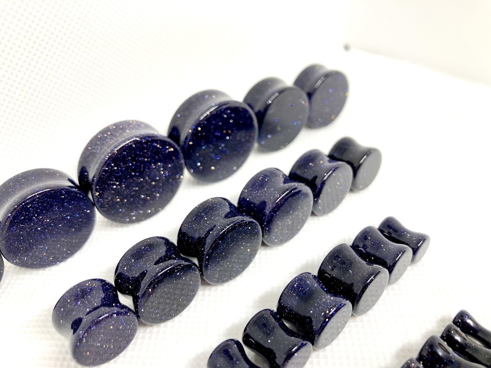 Blue Goldstone Double Flare Plugs 8g - 2"