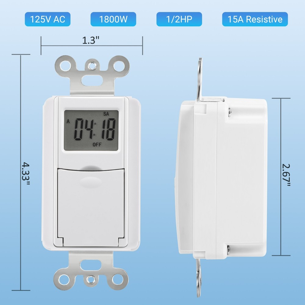 Digital Timer Switch for Lights In-Wall, 7-Day Schedule, Requires Neutral Wire