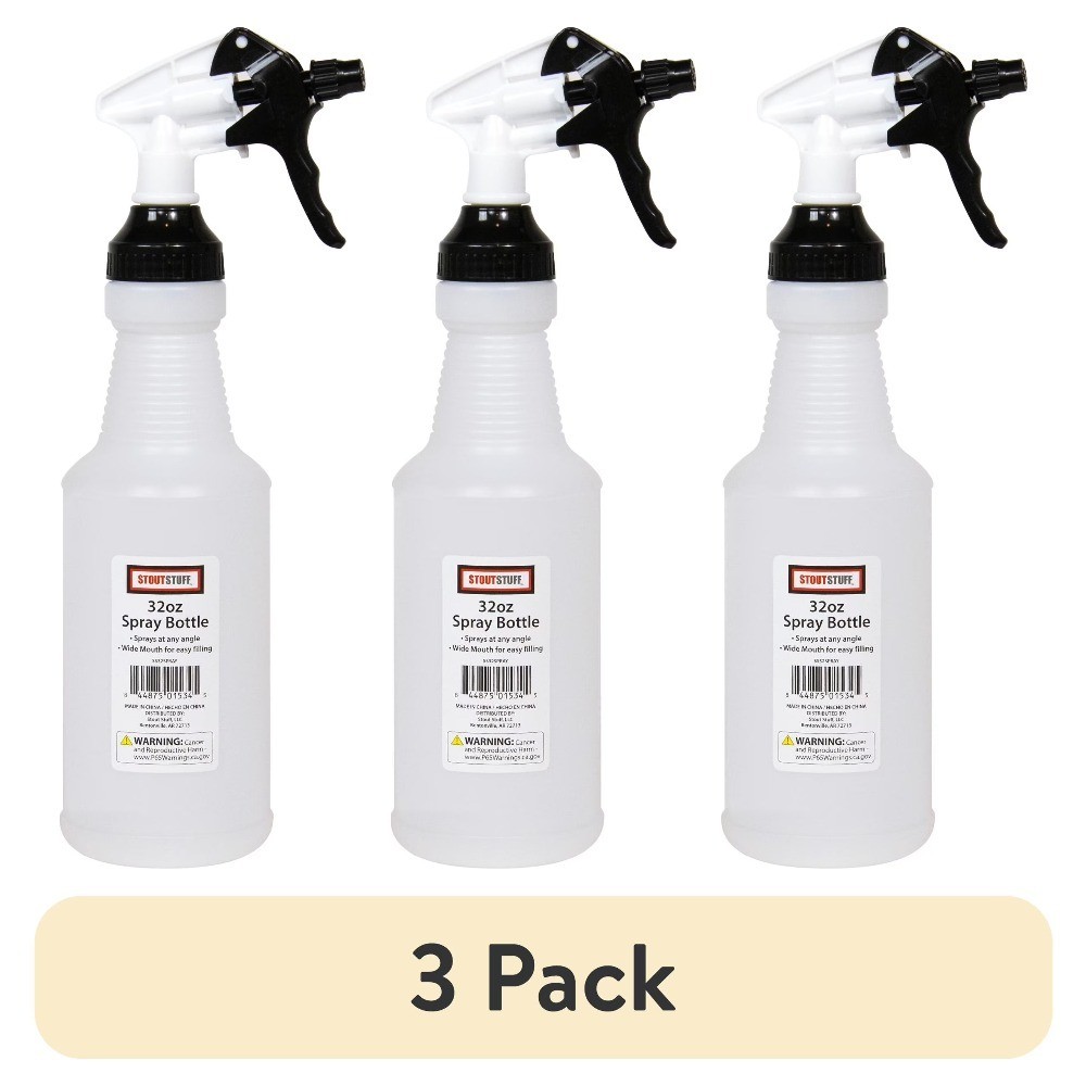 32oz Plastic Empty Spray Bottles 3 Pack Wide Mouth Refillable Container