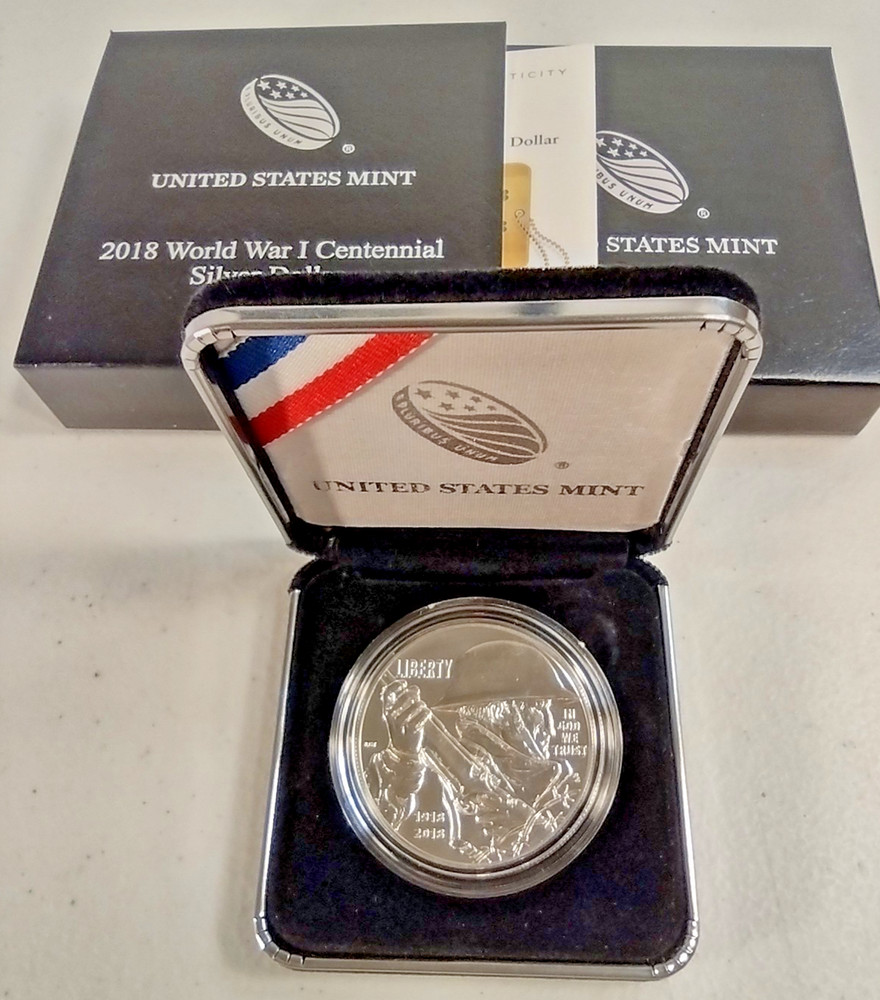 2018 P World War 1 Unc Silver Dollar $1 w/COA