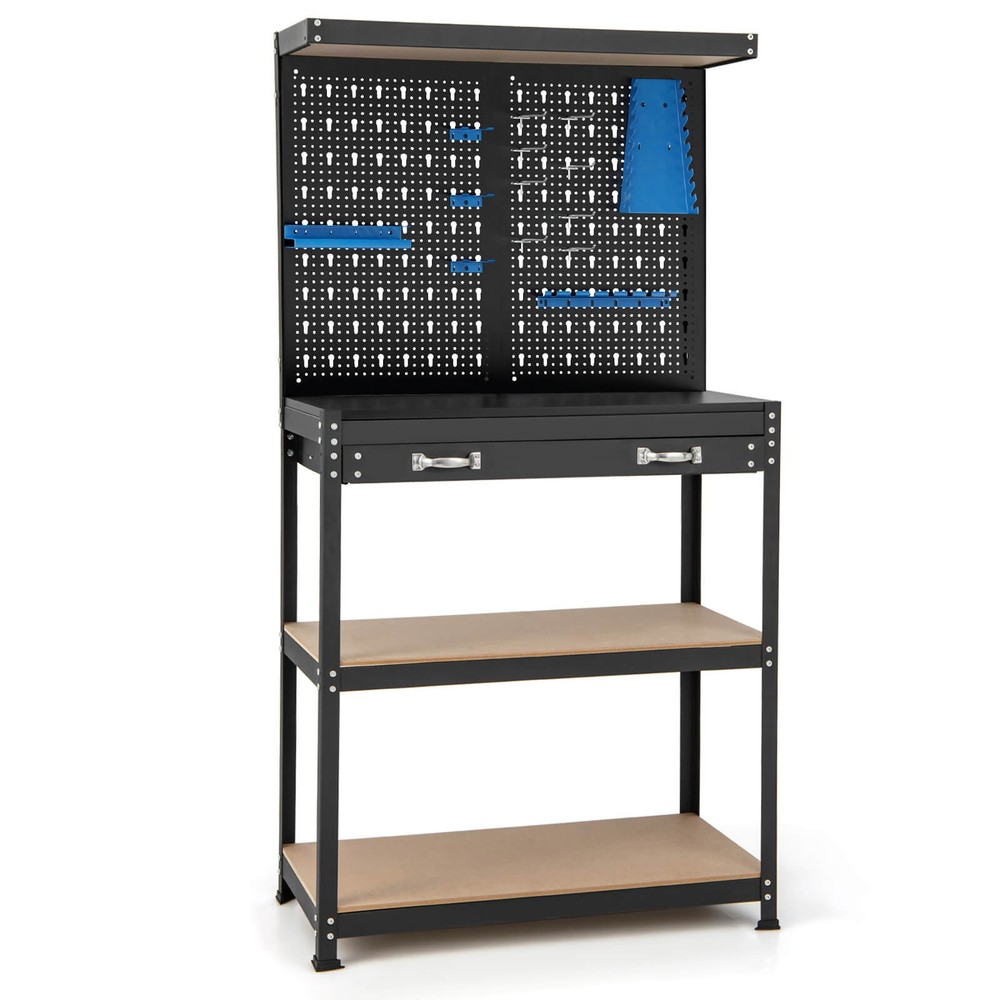 Multi-use Workbench with 2 Shelves Heavy-Duty Work Table Tool Storage Bench