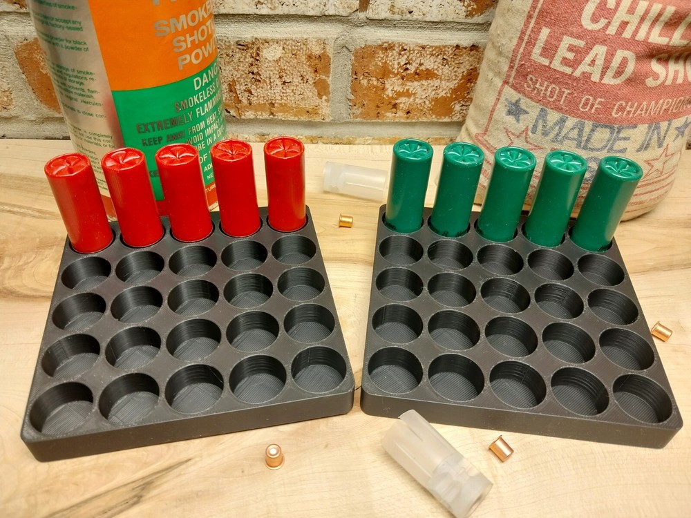 12 Gauge Shot Shell Reloading Tray/Block 25 Shells - 2 Pack - Black