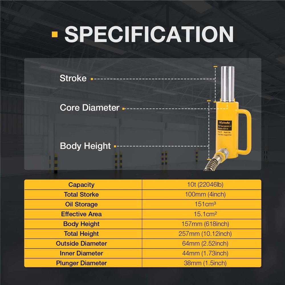 10T Hydraulic Cylinder Jack Ram 4" Stroke Solid Single Acting Lifting Jack