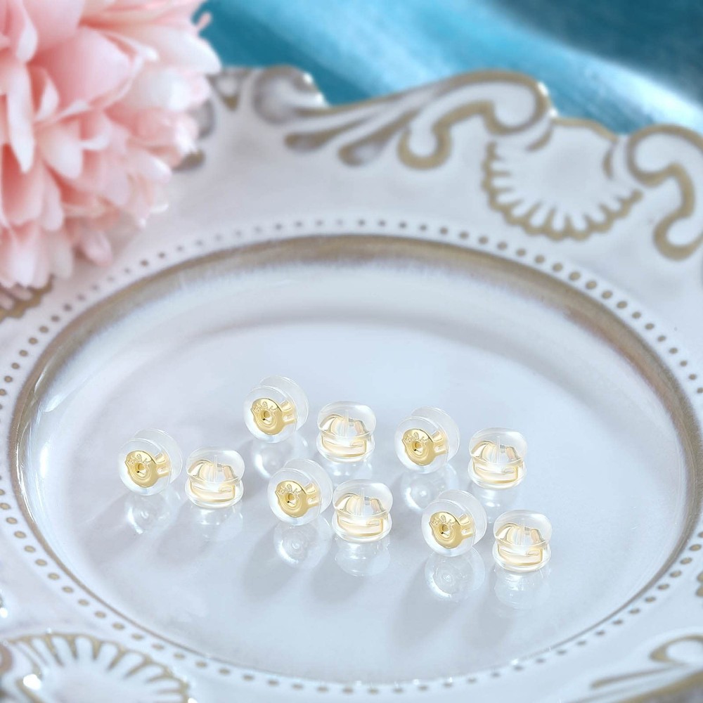 12PCS 18K Gold Earring Backs for Studs, Silicone Earring Backs Replacements f...