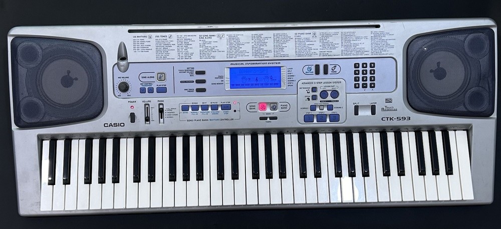 Casio CTK-593 Silver Electronic Keyboard TESTED WORKS GREAT