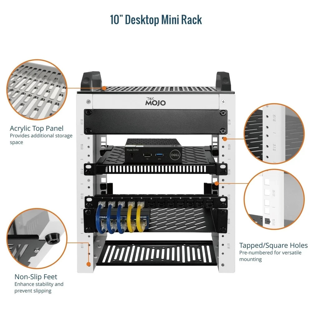 Tecmojo 6U Network Rack, 10 inch Mini Server Rack with 2 Side Translucent Pan...