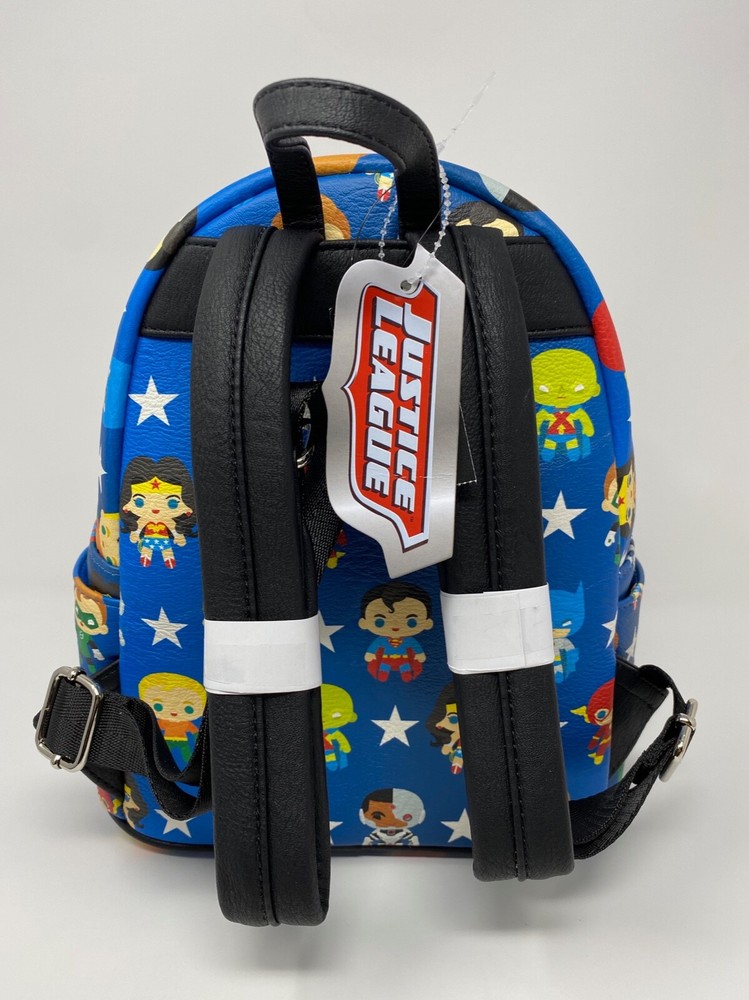 Loungefly DC Comics JUSTICE LEAGUE CHIBI CHARACTERS Mini Backpack~Wallet~Pouch