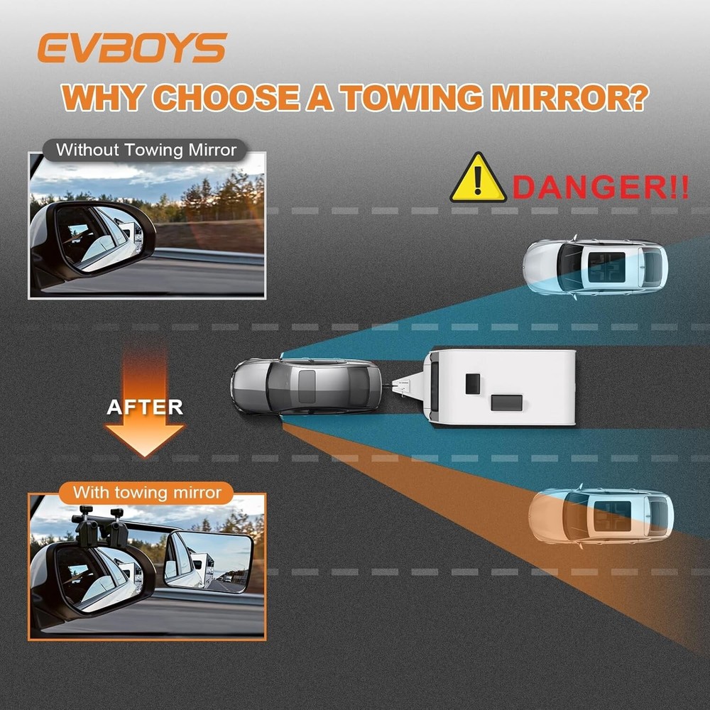 Universal Clip on Towing Mirrors 360° Adjustable Trailer Mirror Extender