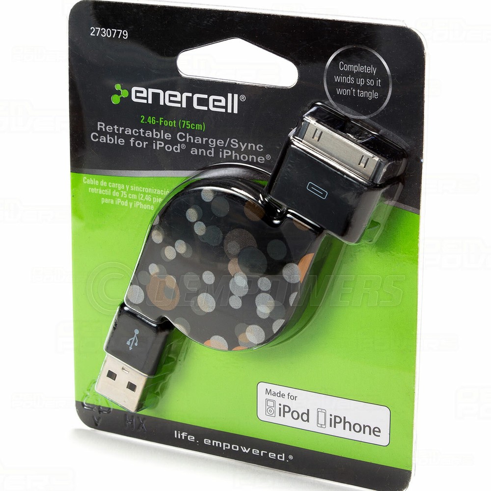 Apple iPad iPhone Nano iPod Touch USB Data Sync Cable Retractable Power Charger