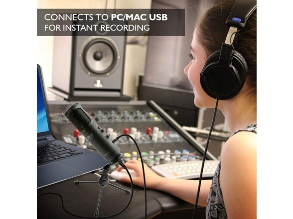 Pyle USB Plug & Play Computer Microphone, For Podcast Gaming & Streaming, Black