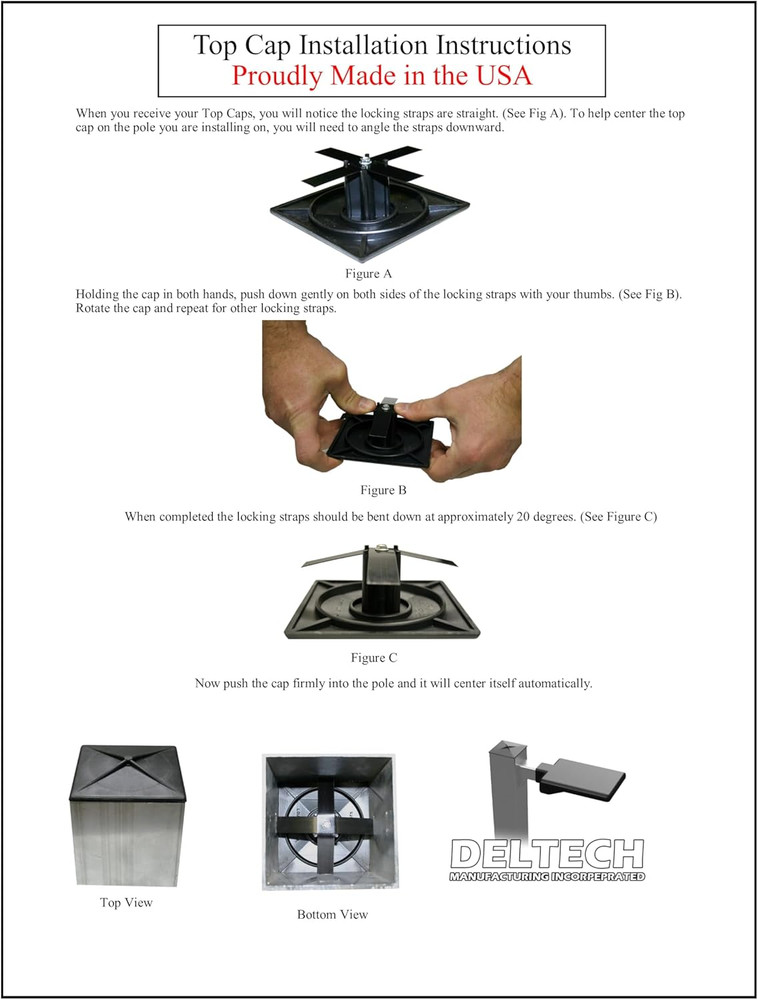 5" Square Light Pole Top Cap- Black Plastic by