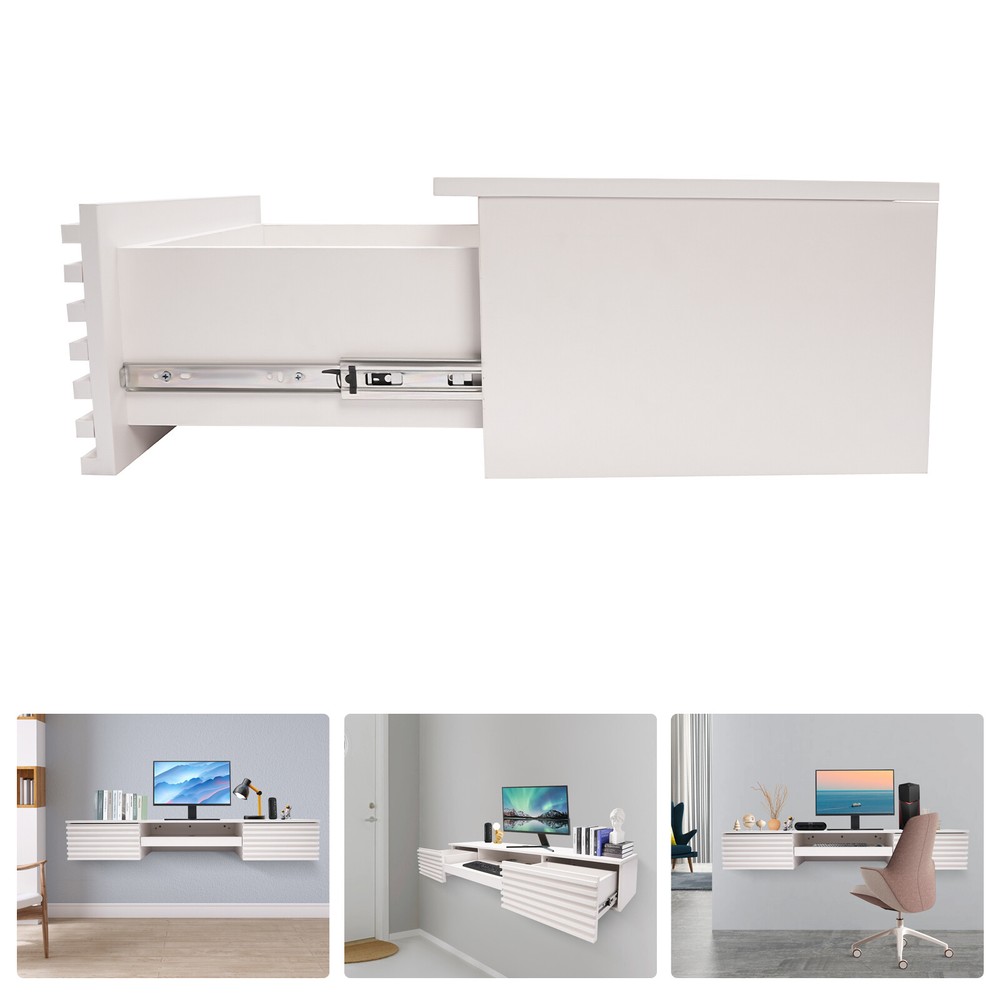 Wall Mounted Desk Wall Organizer Rectangular Table w/ Pull Out Drawer 54.43kg