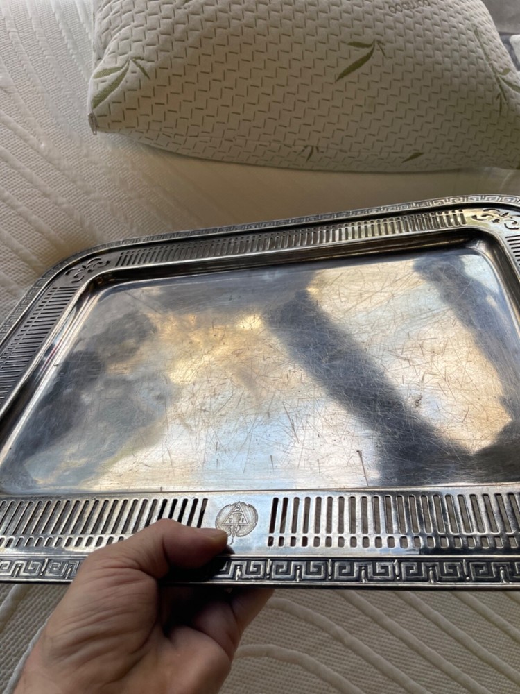 ANTIQUE HOTEL SILVER SOLDERED SERVING TRAY