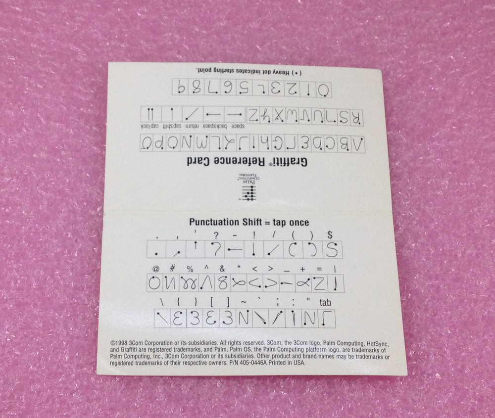 PALM III ORGANIZER HANDBOOK + GRAFFITI REFERENCE CARD + SUPPORT INFO - FROM 1998