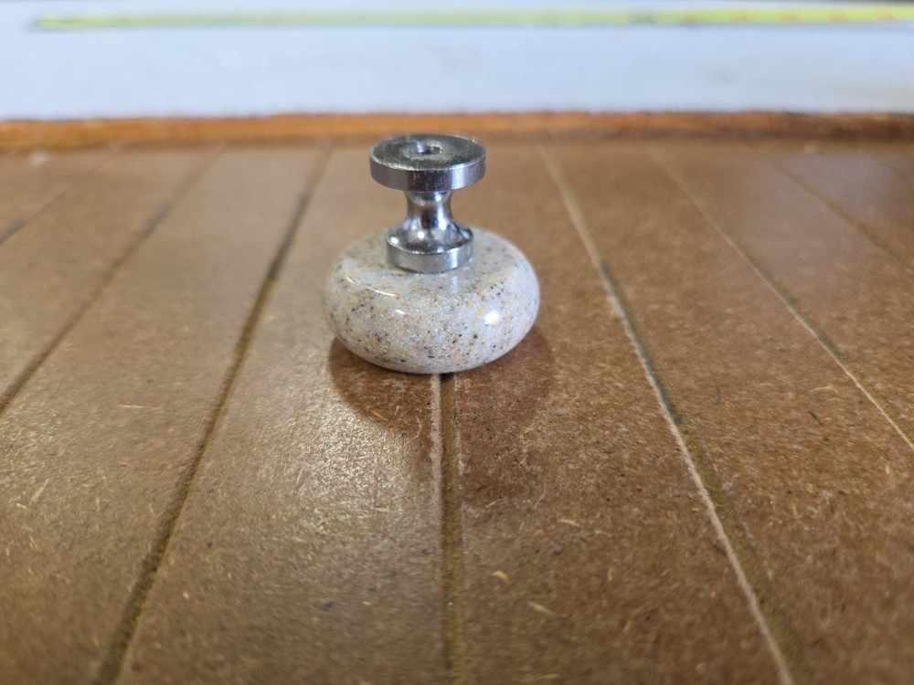 1.25 inch beige stone round cabinet knobs polished chrome base