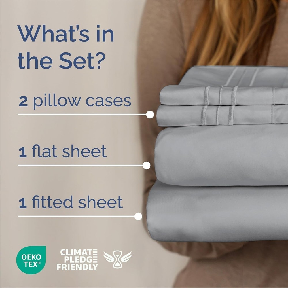 Queen Size 4 Piece Sheet Set - Comfy Breathable & Cooling Bed Sheets Set - Ho...